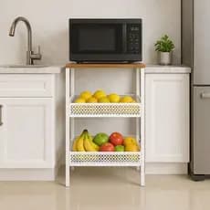 Fruteira De chão cozinha Linha Luxo Moderna De Aço Com Tampo Madeira Mdf QUEIMA DE ESTOQUE
