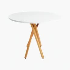 Mesa Tampo Redondo Branco Mdf Com Pés De Madeira Cozinha Sala jantar Cafeteria Padaria Restaurante