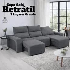 Capa Sofá Retrátil 3 Lugares Grande Elástica Lavável Proteção Ajustável Moderna
