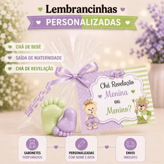 50 Mini Pezinhos Lembrancinha - Chá de Mêsversário (25 Pares) Sabonetes Perfumados