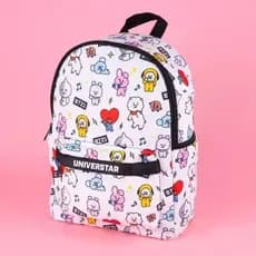 Mochila Infantil Escolar Personagem BT21 Resistente Moderna Branca Adolescente