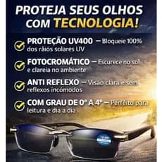 kit 3 Óculos Inteligente Anti Reflexo Fotocromático Original UV 400 Grau 0 ao 4 -Leve e Confortável