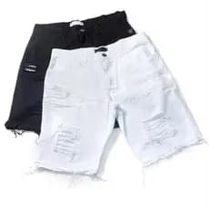 Bermudas Jeans Masculina Rasgada Branca ou  Preta