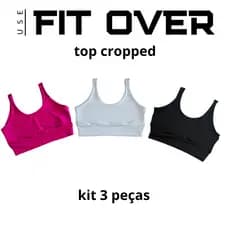 Kit 3 top cropped duplo sustentação forrado uv50+ academia básico