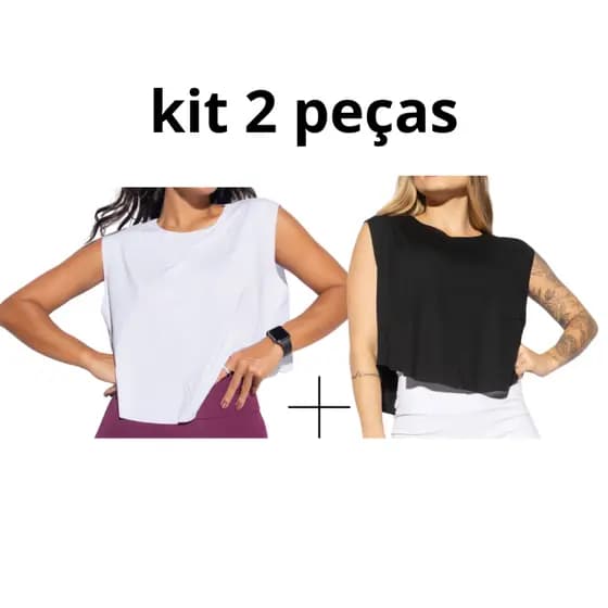kit 2 croppeds fitness academia básico beach tennis uv50+
