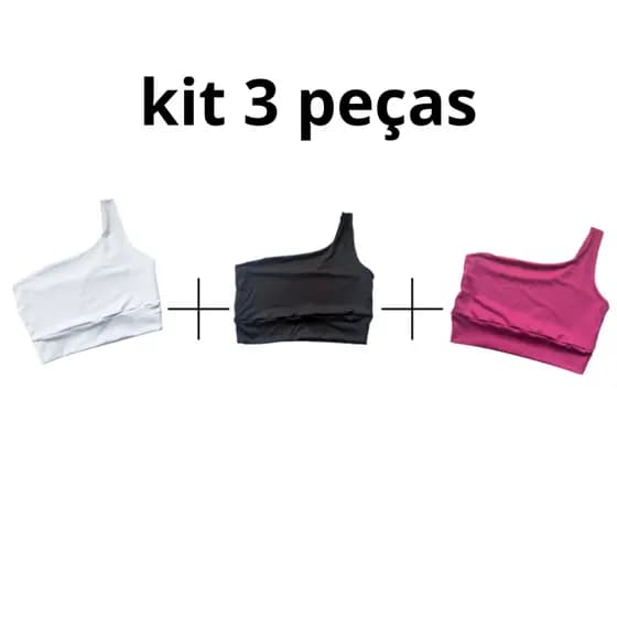 kit 3 tops fitness um ombro só duplo academia casual