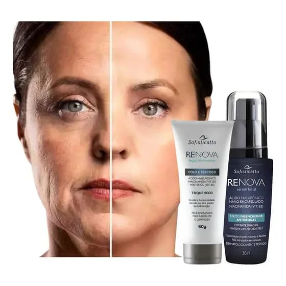 Kit Serum facial Anti-idade + Hidratante facial Renova Dia/Noite Pele Mista Vegano Sofisticatto