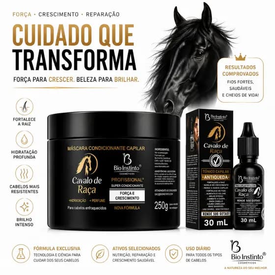 Kit Tônico capilar + Máscara de hidratação Antiqueda e Crescimento Cavalo de Raça