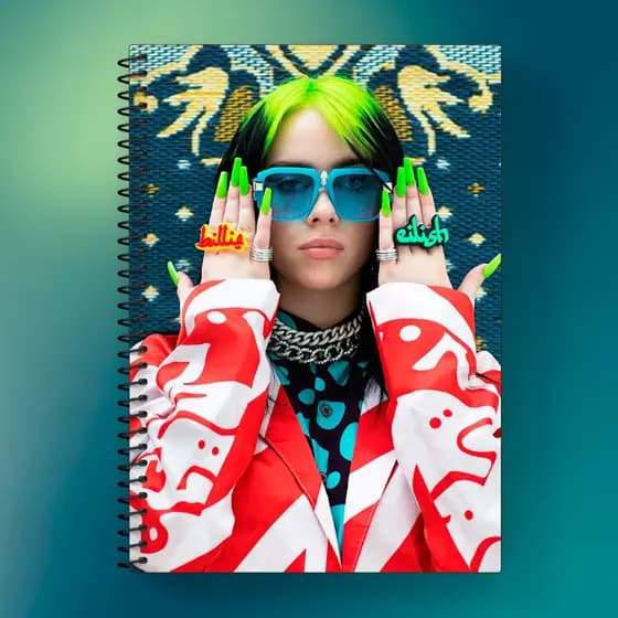 Caderno Billie Eilish Capa Dura 1,10 e 20 Matérias Personalizado