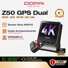 Câmera Veicular DDPAI Z50 4K+1080P Com WiFi GPS D²Save Tela 2.3" Supercapacitor Visão Noturna
