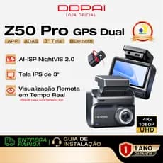 Câmera Veicular DDPAI Z50 Pro 4K+1080P WiFi 5G GPS Visão Noturna AI ISP Gravação em Loop ADAS APP