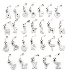1 Peça Piercing / Umbigo De Umbigo De Cristal Com Letras De Prata A-Z Com Strass