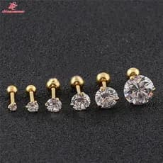 1pc Brinco De Tarraxa De Aço Inoxidável Cz 3 Prong Tragus / Cartilagem Com Cristal De Zirconita / Joias De Ouro-1PC
