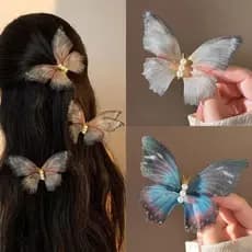 Fada inteligente tule borboleta grampo de cabelo feminino foto Mori Retro High-End clipe lateral pérola temperamento ace