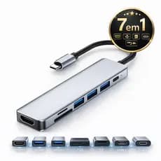 Hub USB-C 7 em 1 OmniLink Pro HDMI 4K USB 3.0 Adaptador Tipo C Leitor SD MacBook Notebook Celular