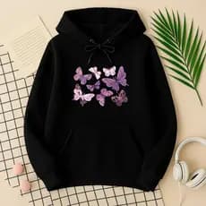 Moletom Feminino Estampa Borboletas Lilás Tumblr Colorido Moda Fofa Inverno 2026 Lançamento