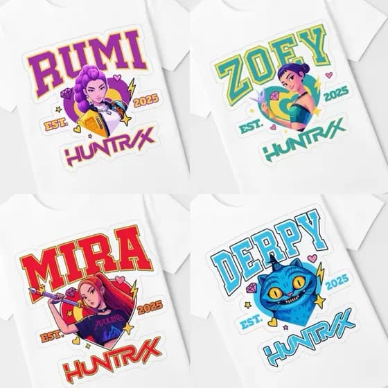 Camiseta Huntrix Guerreiras do Kpop Algodao Rumi, Zoey, Mira, Saja Boys Camisa100%Algodão Unissex Lançamento Moda Beleza