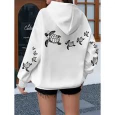 Moletom Blusa de Frio Canguru Tartaruga Marinha Canguru e Capuz Pulover Estiloso Unissex Outono Inverno