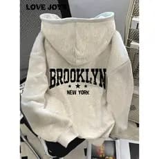Moletom com Capuz Estampa de Letras LOVE JOYY para Mulheres, Solto, Confortável, Estiloso e Casual,Outono e Inverno