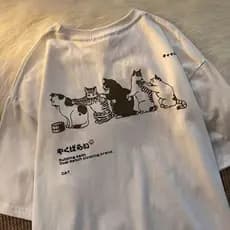 Camiseta T-Shirt Básica 100% Algodão Unissex Camisa Feminina & Masculina Moda Tumblr Blusa de 05 Gatos Coreanos Cat Meow Estilo Fofo Geek