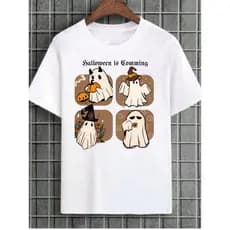 Camisetas Fantasmas Anime Halloween Is Comming T-shirt Oversized Preto e Branco Blusa Manga Curta 100% Algodão Camisa Desenho Ghost Flores Tumblr Unissex Moda Caricaturas Lançamento