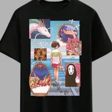 Camisetas Anime Filme Viagem de Chihiro Blusa Castelo Animado T-shirt Amigo Totoro  Algodão 100%  Geek Princesa Mononoke