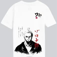 Camiseta Branca Zoro Rononoa Anime Camisa Unissex Desenho Pirata One Piece T-shirt Manga Curta 100% Algodão Espadas Katana Blusa Estampada Moda Geek Japonesa Wano