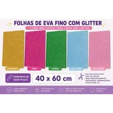 Placas De EVA com Glitter 40x60 - Kit com 5 folhas - Cores Variadas