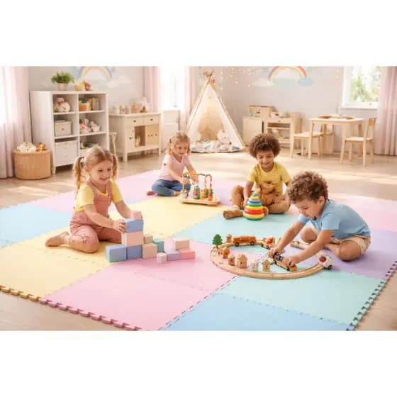Kit 12 tatames Candy Colors Infantil 50x50 10mm (1cm) Antiderrapante Quarto Brinquedoteca