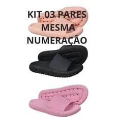 Kit 3 Pares Mesma Numeração Chinelo Slide Nuvem Feminino Confortávell