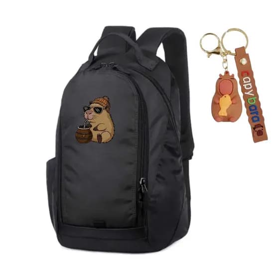 Mochila de Costa Unissex Capivara Infantil + Chaveiro Masculino e Feminino Reforçada 02 RK 01