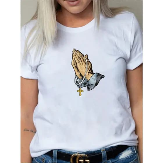 Camiseta Camisa Feminina Estampada Mao Terço Promoção