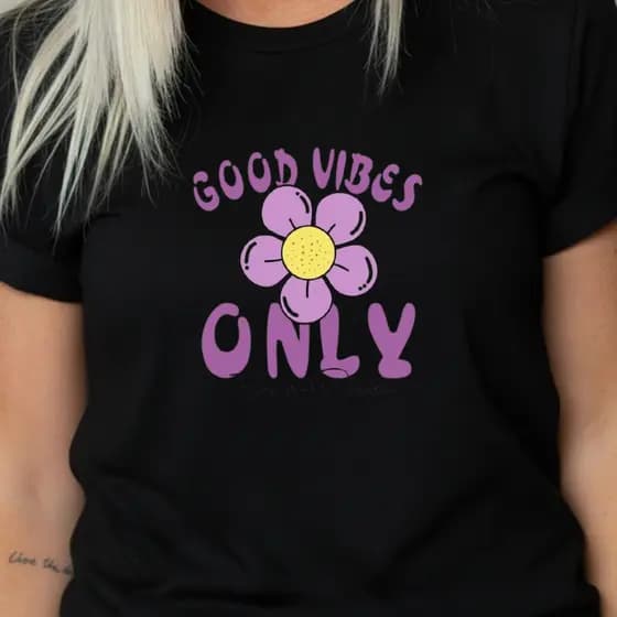 Camisa Camiseta Feminina Good Vibes Flor Qualidade Algodão Estampada
