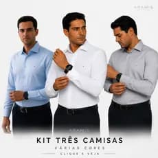 KIT 3 Camisas GRIFE FAMOSA - Sociais Premium Aram1s Social Manga Longa COM Algodão e Elastano 40.1