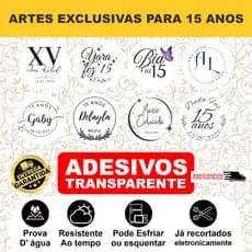 Adesivo transparente personalizado 15 Anos, 50 ou 100 unidades a prova d'água, 3x3 4x4 5x5 e 6x6 cm.