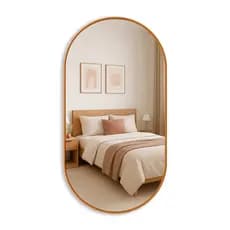 Espelho Oval 80 cm Grande Com Moldura Borda Couro + Suporte Parede