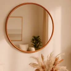 Espelho Adnet Moldura Couro Grande Redondo 60cm 50cm 40cm 30cm 25cm Sala Quarto Banheiro + Suporte