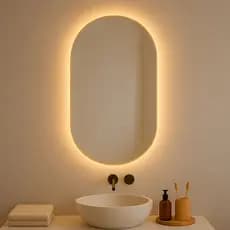 Espelho Oval Grande Com Led 80 cm De Parede Sem Fio + Suporte