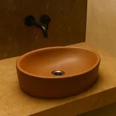 Cuba Pia Banheiro Sobrepor Cimento Artesanal Terracota
