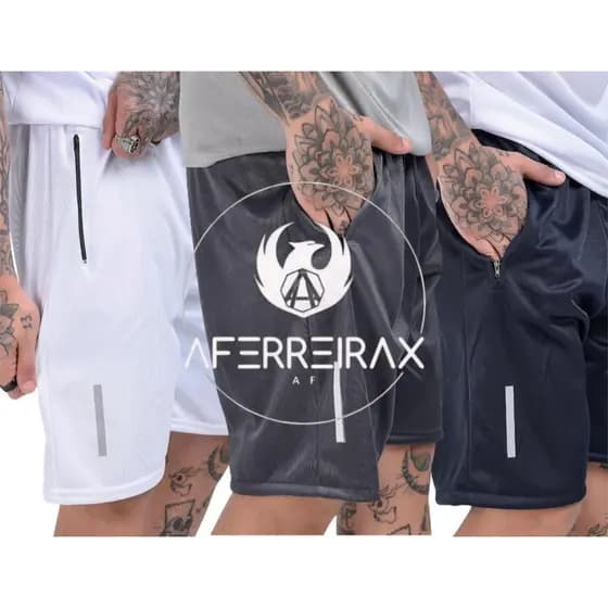 Kit 3 Bermudas Masculina Esportivas Dry Fit com Bolsos Cordão E Elastico Refletivo