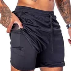 SHORTS MASCULINO COMPREENSÃO ACADEMIA 2 EM 1- BOLSO P/ CELULAR SUPORTE P/ TOALHA