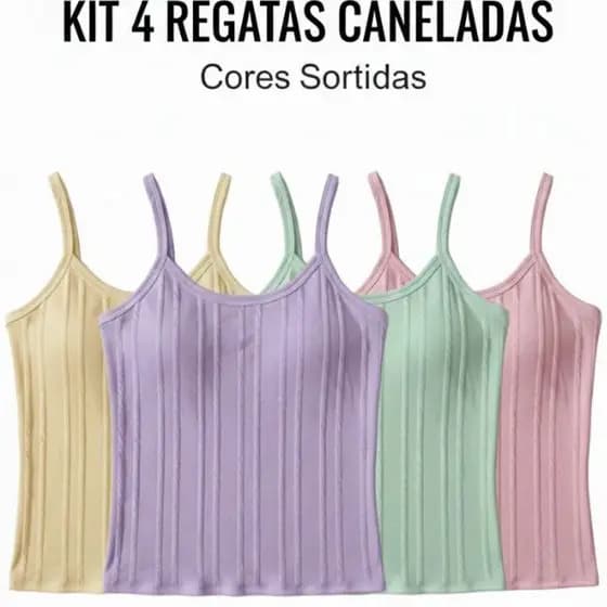 kit Com 2 ou 3 Regatinhas Feminina Alcinha Canelada Com Bojo - Novas Cores Tendencia 2026