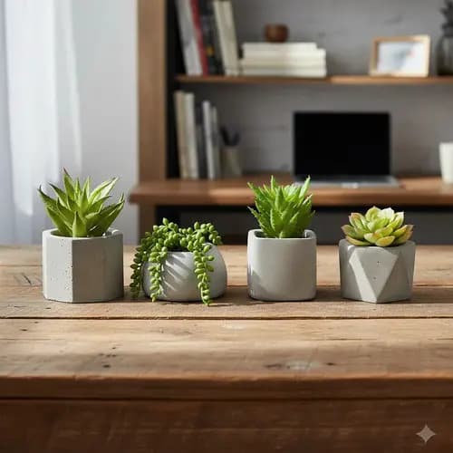 4 Mini Vasinhos p/ Plantas Artificial Lembrancinha Cimento-natural