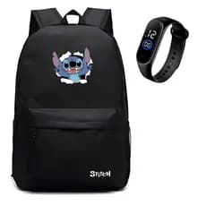 Mochila Stitch em Nylon Reforçado Impermeável + Relógio