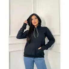Blusa Moletom Feminina Bolso Canguru e Capuz Com Felpa Fofinho