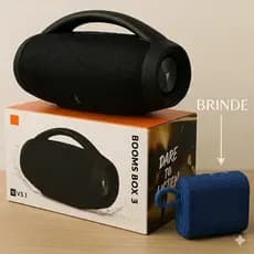 Caixa de Som Portátil + BRINDE EXCLUSIVO  Bluetoot Impermeável | Som Potente 120W, Rádio FM, USB