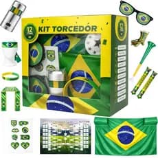 kit Torcedor Bandeira Copa 2026 Adesivo Trompete Pintura Facial Bandeira Brasil Adesivo Vuvuzela KIT TORCEDOR