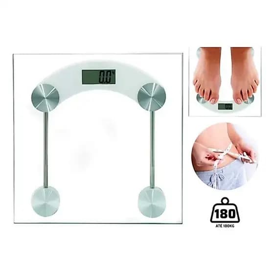 Balança Digital 180kg com LCD – Vidro Temperado, Alta Precisão, Pilha AAAA Inclusa