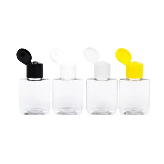 Kit 20 Frascos Pet 35ml Quadrado com Tampa Flip Top para Álcool em Gel e Cremes