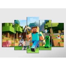 quadro mosaico decorativo feito em mdf minecraft 5 peças full hd em alta resolução
